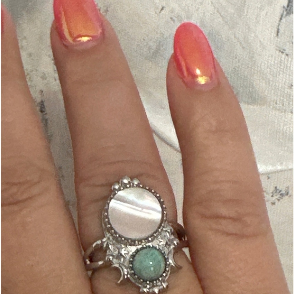 Pink Shell with Turquoise star moon ring with Adjustable band.